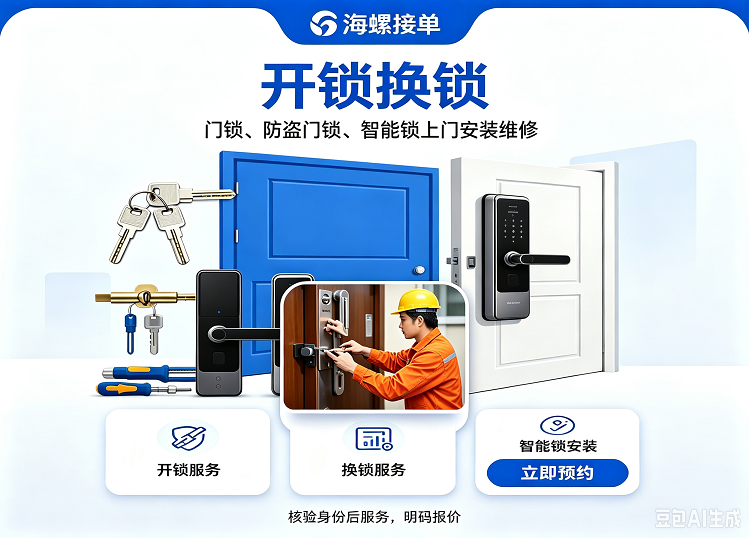同城持证师傅上门开锁换锁，房门 / 汽车开锁，锁芯更换、门锁维修，身份核验，安全可靠。